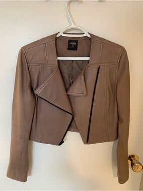 Womens Taupe Leather Moto Jacket